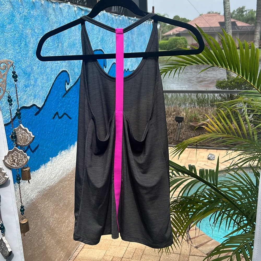 Athleta Mesh Zip Line Racerback Tank Top Hot Pink / Gray Size Small